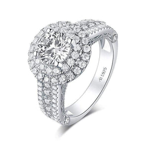 Planet Gates 925 Sterling Silver 1.25 CT Round Cut Double Halo Ring Engagement Simulated Diamond Women Wedding Silver Rings Jewelry