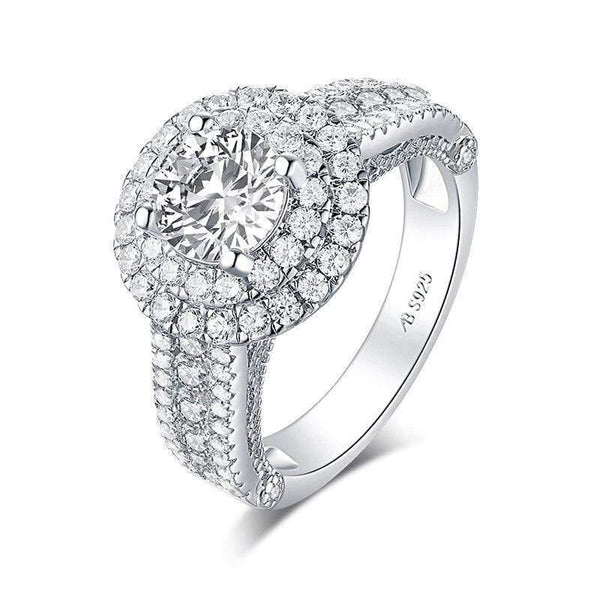 Planet Gates 925 Sterling Silver 1.25 CT Round Cut Double Halo Ring Engagement Simulated Diamond Women Wedding Silver Rings Jewelry
