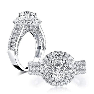 Planet Gates 925 Sterling Silver 1.25 CT Round Cut Double Halo Ring Engagement Simulated Diamond Women Wedding Silver Rings Jewelry