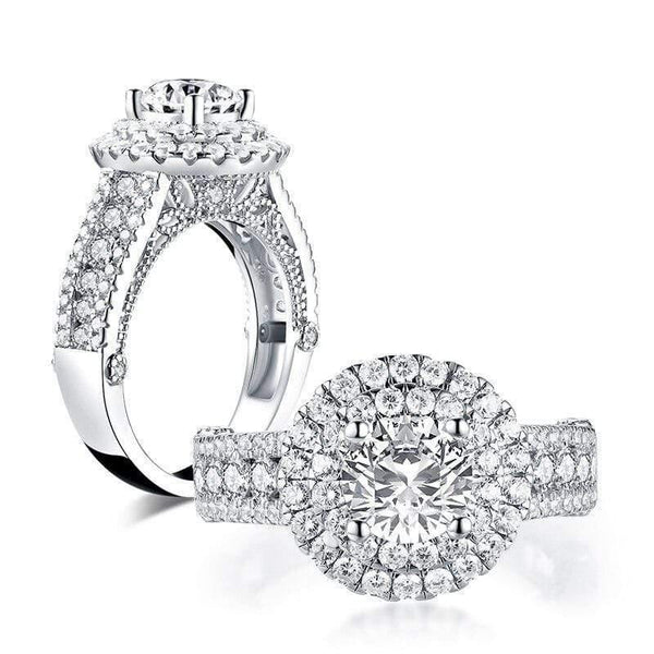 Planet Gates 925 Sterling Silver 1.25 CT Round Cut Double Halo Ring Engagement Simulated Diamond Women Wedding Silver Rings Jewelry