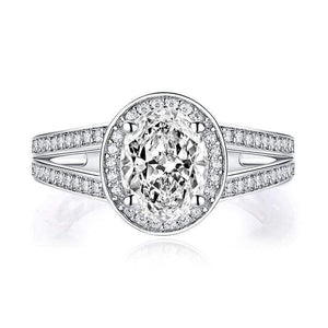 Planet Gates 925 Sterling Silver 2.0 CT Oval Cut Halo Ring Engagement Simulated Diamond Women Wedding Silver Rings Jewelry Gift