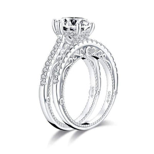 Planet Gates 925 Sterling Silver 2.65 CT Round Cut Ring Set Engagement Simulated Diamond Girls Wedding Silver Bridal Ring Set