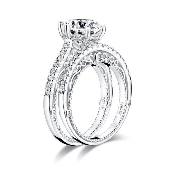 Planet Gates 925 Sterling Silver 2.65 CT Round Cut Ring Set Engagement Simulated Diamond Girls Wedding Silver Bridal Ring Set