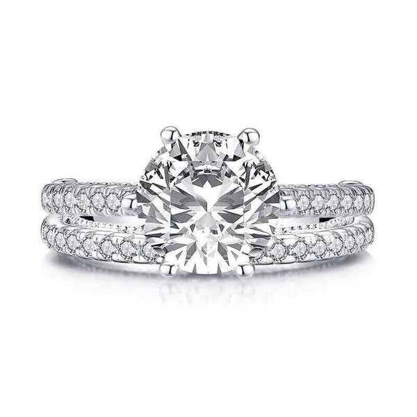 Planet Gates 925 Sterling Silver 2.65 CT Round Cut Ring Set Engagement Simulated Diamond Girls Wedding Silver Bridal Ring Set