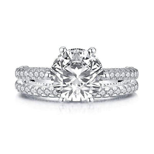 Planet Gates 925 Sterling Silver 2.65 CT Round Cut Ring Set Engagement Simulated Diamond Girls Wedding Silver Bridal Ring Set