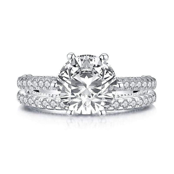 Planet Gates 925 Sterling Silver 2.65 CT Round Cut Ring Set Engagement Simulated Diamond Girls Wedding Silver Bridal Ring Set