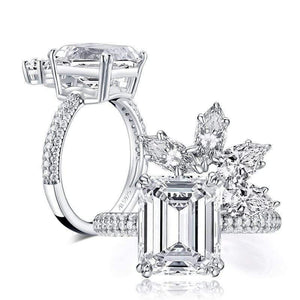 Planet Gates 925 Sterling Silver 4.0 Carat Big Emeralded Cut Flower Engagement Ring Simulated Diamond Women Wedding 9x11mm Silver Ring  Jewelry Gifts