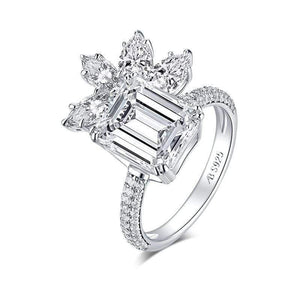 Planet Gates 925 Sterling Silver 4.0 Carat Big Emeralded Cut Flower Engagement Ring Simulated Diamond Women Wedding 9x11mm Silver Ring  Jewelry Gifts