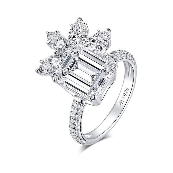Planet Gates 925 Sterling Silver 4.0 Carat Big Emeralded Cut Flower Engagement Ring Simulated Diamond Women Wedding 9x11mm Silver Ring  Jewelry Gifts