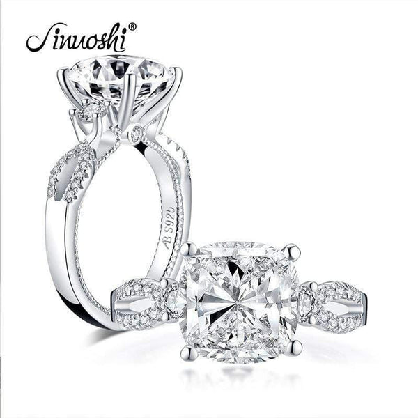 Planet Gates 925 Sterling Silver 5.0 Carat Big Cushion Cut Engagement Ring Simulated Diamond Wedding Silver Ring  Jewelry Gifts