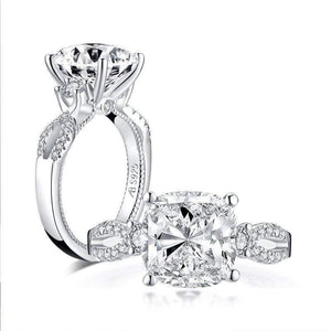 Planet Gates 925 Sterling Silver 5.0 Carat Big Cushion Cut Engagement Ring Simulated Diamond Wedding Silver Ring  Jewelry Gifts