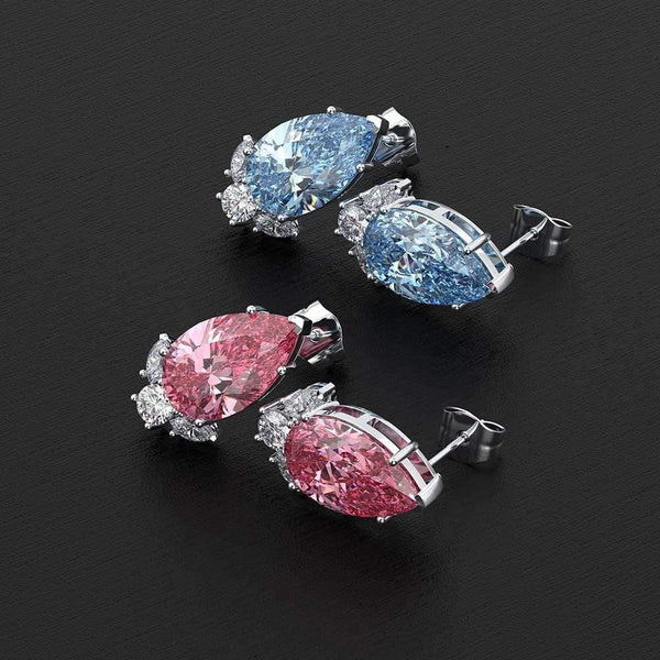 Planet Gates 925 Sterling Silver Aquamarine Sapphire Gemstone Diamonds White Gold Earrings Ear Studs Fine Jewelry Wholesale
