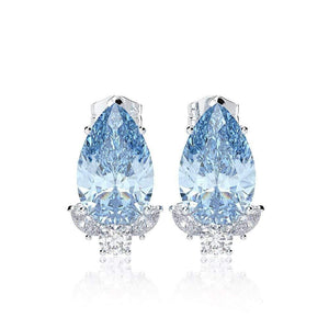 Planet Gates 925 Sterling Silver Aquamarine Sapphire Gemstone Diamonds White Gold Earrings Ear Studs Fine Jewelry Wholesale