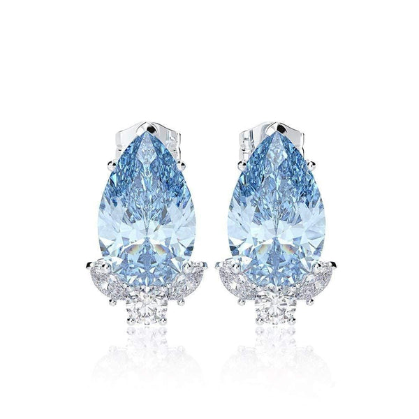Planet Gates 925 Sterling Silver Aquamarine Sapphire Gemstone Diamonds White Gold Earrings Ear Studs Fine Jewelry Wholesale