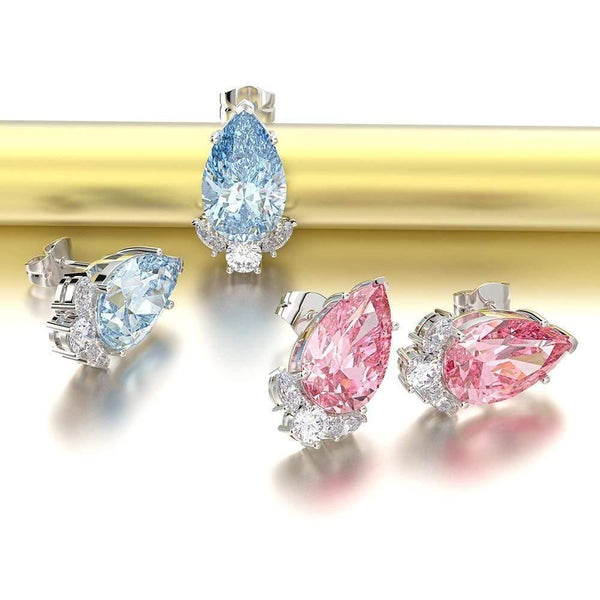 Planet Gates 925 Sterling Silver Aquamarine Sapphire Gemstone Diamonds White Gold Earrings Ear Studs Fine Jewelry Wholesale