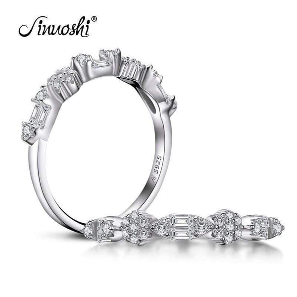 Planet Gates 925 Sterling Silver Band Rings Women Engagement Simulated Diamond Wedding Silver Bridal Band Rings Jewelry