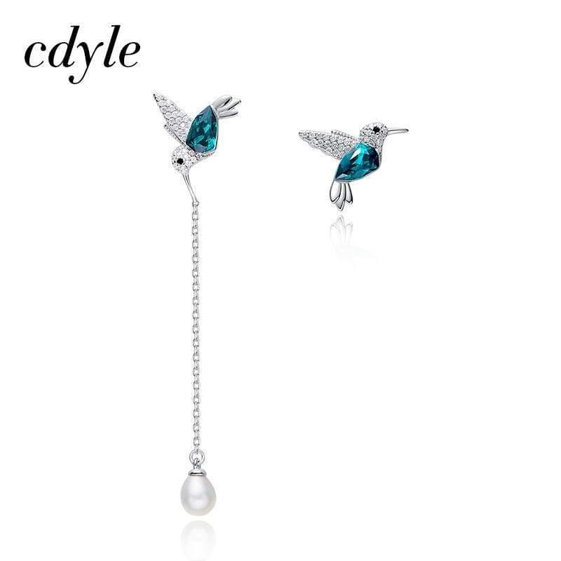 Planet Gates 925 Sterling Silver Bird Earrings Embellished with Crystal Stud Earrings for Women Piercing Oreja