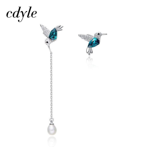 Planet Gates 925 Sterling Silver Bird Earrings Embellished with Crystal Stud Earrings for Women Piercing Oreja