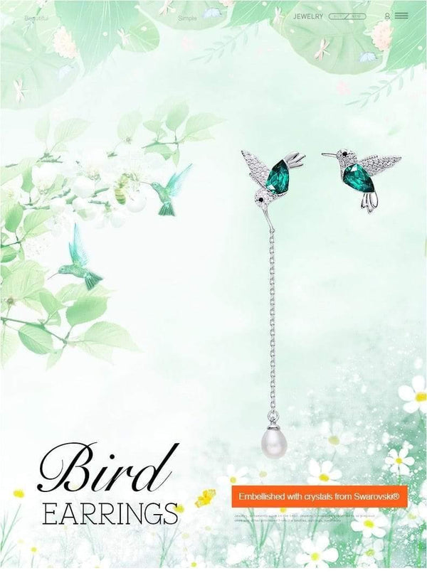 Planet Gates 925 Sterling Silver Bird Earrings Embellished with Crystal Stud Earrings for Women Piercing Oreja