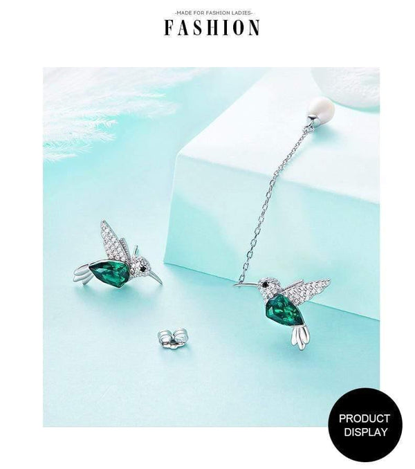 Planet Gates 925 Sterling Silver Bird Earrings Embellished with Crystal Stud Earrings for Women Piercing Oreja