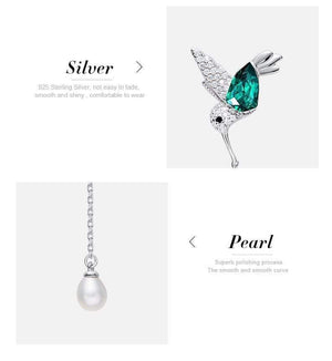 Planet Gates 925 Sterling Silver Bird Earrings Embellished with Crystal Stud Earrings for Women Piercing Oreja