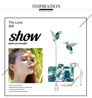 Planet Gates 925 Sterling Silver Bird Earrings Embellished with Crystal Stud Earrings for Women Piercing Oreja