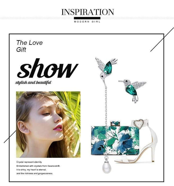 Planet Gates 925 Sterling Silver Bird Earrings Embellished with Crystal Stud Earrings for Women Piercing Oreja