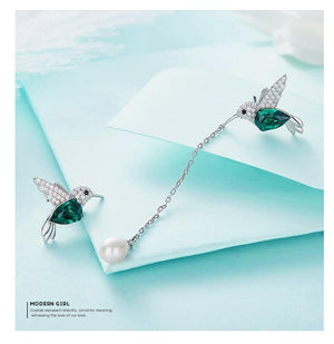 Planet Gates 925 Sterling Silver Bird Earrings Embellished with Crystal Stud Earrings for Women Piercing Oreja