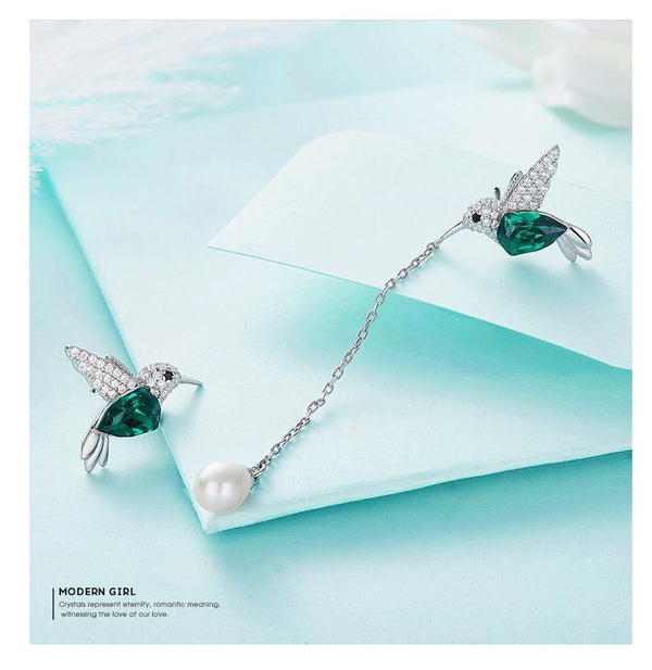 Planet Gates 925 Sterling Silver Bird Earrings Embellished with Crystal Stud Earrings for Women Piercing Oreja