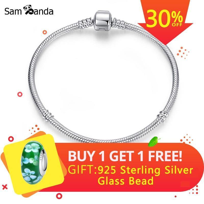 Planet Gates 925 Sterling Silver Bracelet Bead Charm Heart Snowflake Rose Snake Chain Basic Bracelets Pan Women DIY Jewelry