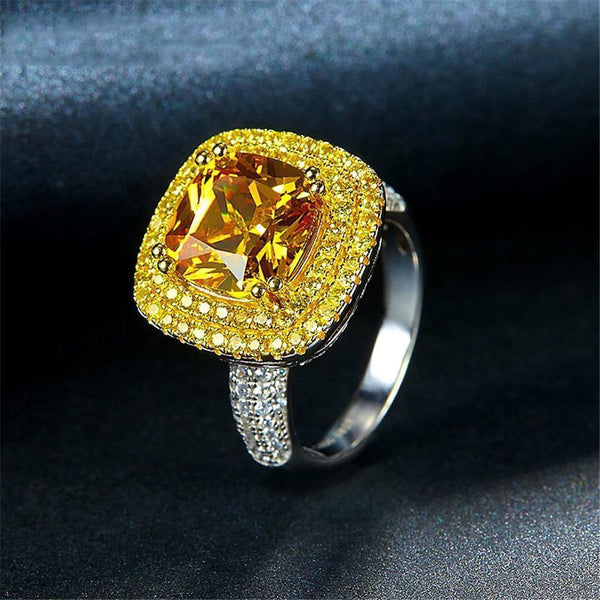 Planet Gates 925 Sterling Silver Citrine Diamonds Wedding Engagement Cocktail Party For Women Ring Jewelry Wholesale