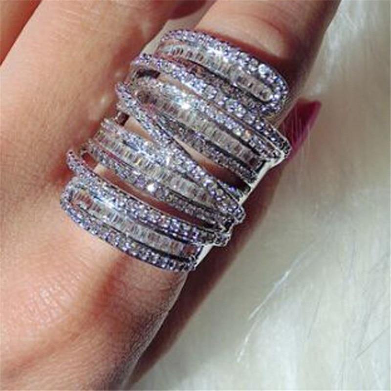 Planet Gates 925 Sterling silver Cocktail Rings finger jewelry Pave set full Square T Simulated Diamond gemstone ring for Women