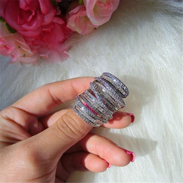 Planet Gates 925 Sterling silver Cocktail Rings finger jewelry Pave set full Square T Simulated Diamond gemstone ring for Women