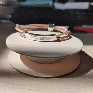 Planet Gates 925 Sterling Silver Custom Bar Bracelet Engraved Name Date Letter Two Layers Handmade Pink Rope Personalized Woman Jewelry