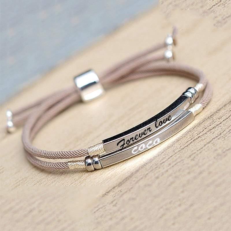 Planet Gates 925 Sterling Silver Custom Bar Bracelet Engraved Name Date Letter Two Layers Handmade Pink Rope Personalized Woman Jewelry