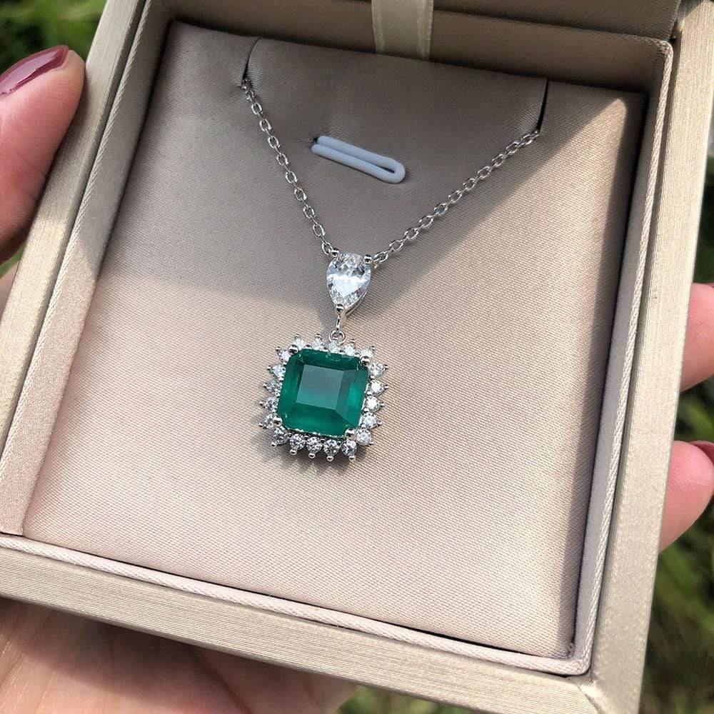 Planet Gates 925 Sterling Silver Emerald Gemstone Diamonds Pendant Necklace Cocktail Party Fine Jewelry Gift Wholesale
