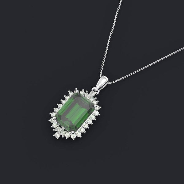 Planet Gates 925 Sterling Silver Emerald Gemstone Diamonds White Gold Women Pendant Necklace Fine Jewelry Wholesale