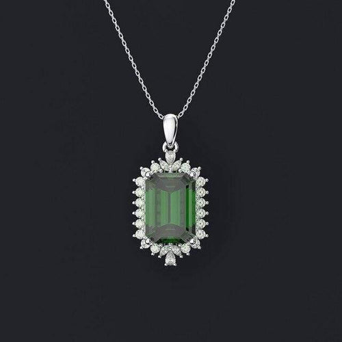 Planet Gates 925 Sterling Silver Emerald Gemstone Diamonds White Gold Women Pendant Necklace Fine Jewelry Wholesale
