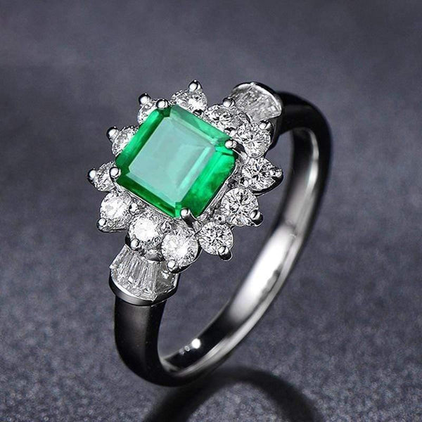 Planet Gates 925 Sterling Silver Emerald Gemstone Wedding Engagement Diamonds White Gold Ring Fine Jewelry Wholesale