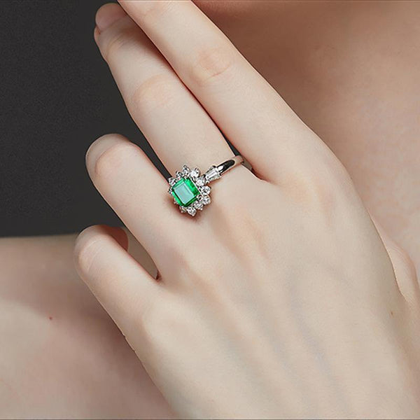 Planet Gates 925 Sterling Silver Emerald Gemstone Wedding Engagement Diamonds White Gold Ring Fine Jewelry Wholesale