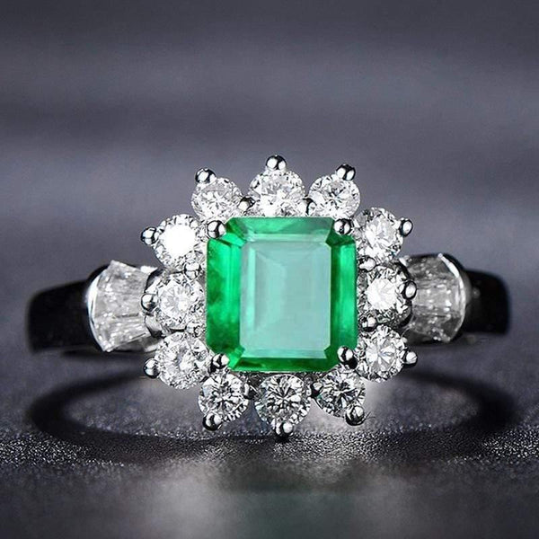 Planet Gates 925 Sterling Silver Emerald Gemstone Wedding Engagement Diamonds White Gold Ring Fine Jewelry Wholesale