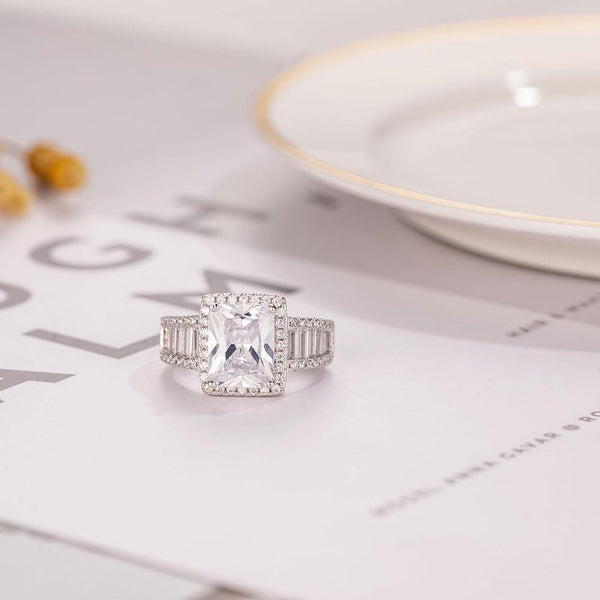 Planet Gates 925 sterling Silver Engagement wedding Rings for Women Luxury square T Simulated Diamond Platinum Jewelry size 5-10