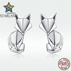 Planet Gates 925 Sterling Silver Folding Fox Stud Earrings For Women Engagement Party Romantic Lucky Jewelry Gift
