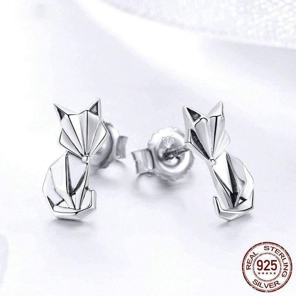 Planet Gates 925 Sterling Silver Folding Fox Stud Earrings For Women Engagement Party Romantic Lucky Jewelry Gift