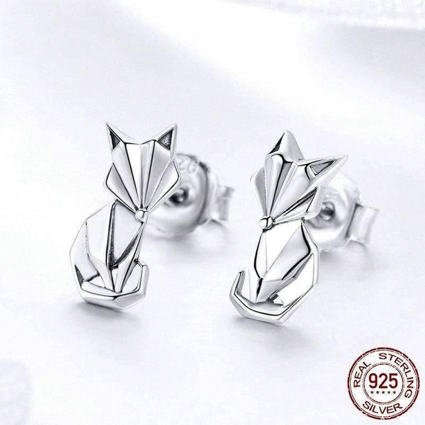 Planet Gates 925 Sterling Silver Folding Fox Stud Earrings For Women Engagement Party Romantic Lucky Jewelry Gift