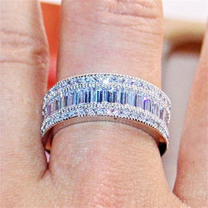 Planet Gates 925 Sterling Silver Gemstone Ring Shining Square Full Simulated Diamond Rings Finger for Woman gift