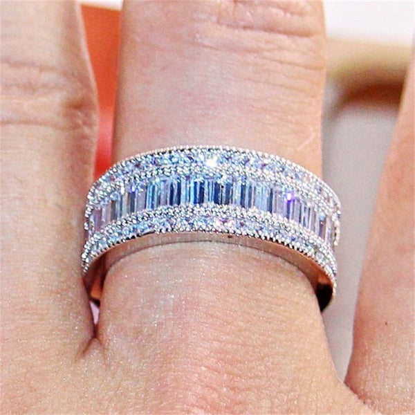 Planet Gates 925 Sterling Silver Gemstone Ring Shining Square Full Simulated Diamond Rings Finger for Woman gift
