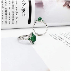 Planet Gates 925 Sterling Silver Green Chalcedony Gem Stone Vintage Diamond Ring S925 Real Pure Silver Emerald Gemstone Retro Women Open Ring