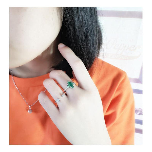 Planet Gates 925 Sterling Silver Green Chalcedony Gem Stone Vintage Diamond Ring S925 Real Pure Silver Emerald Gemstone Retro Women Open Ring