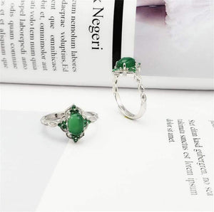 Planet Gates 925 Sterling Silver Green Chalcedony Gem Stone Vintage Diamond Ring S925 Real Pure Silver Emerald Gemstone Retro Women Open Ring